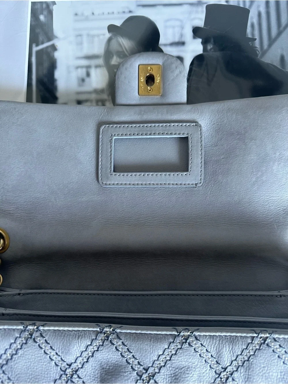 CHANEL Quilted Lambskin Shoulder Bag in Light Gray with Gold Hardware